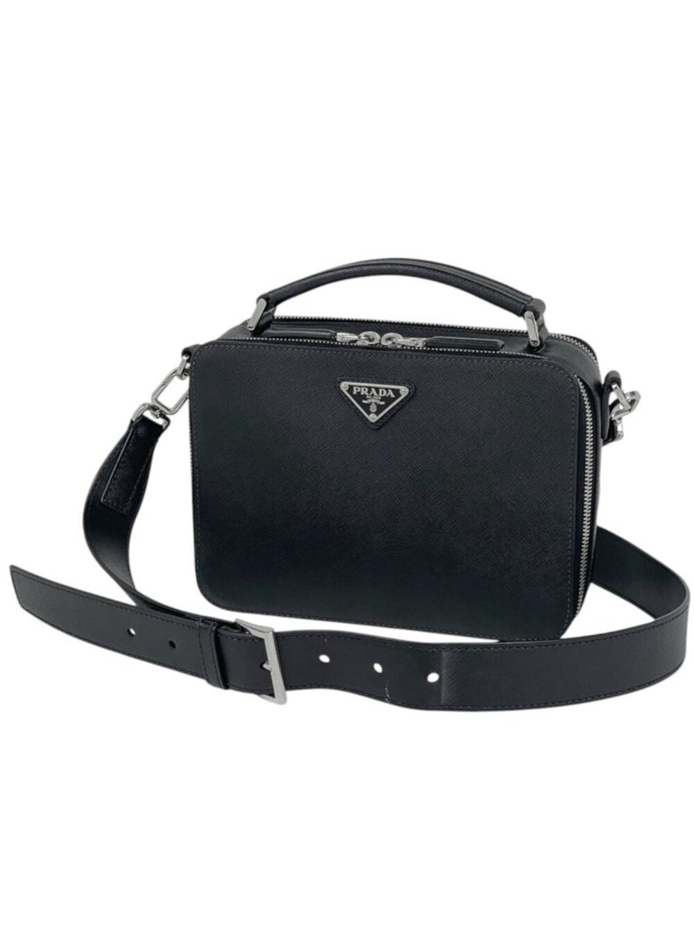 Prada Brick Saffiano Leather Bag Handbag 2-Way Nero